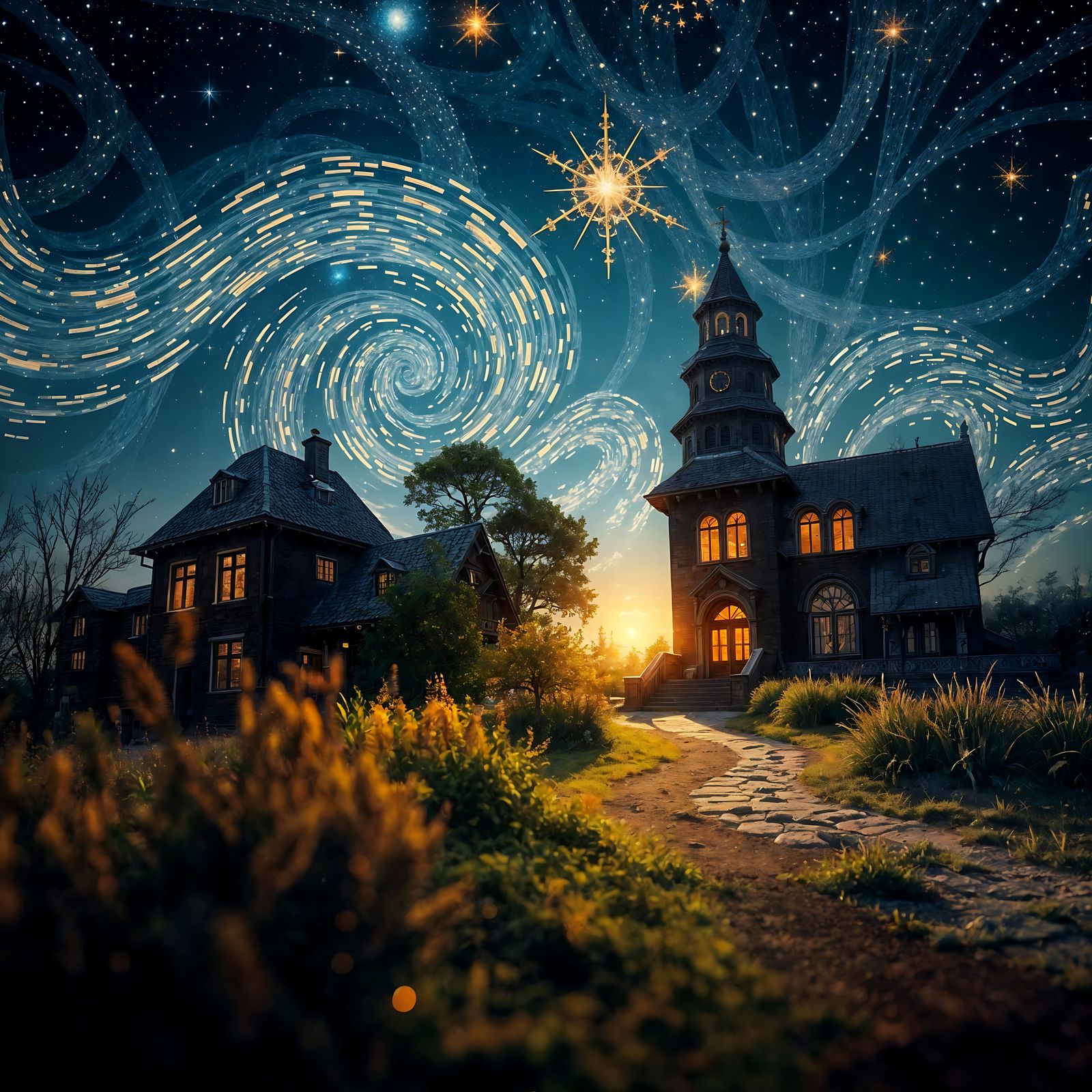 Stunning Photorealistic De Sterrennacht in Starry Night Text...