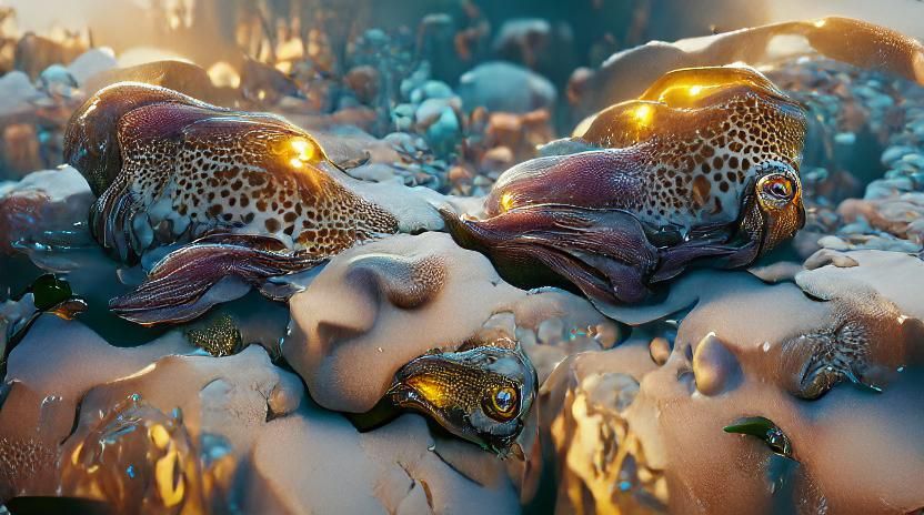 Photorealistic Giant Cuttlefish on a Coral Reef