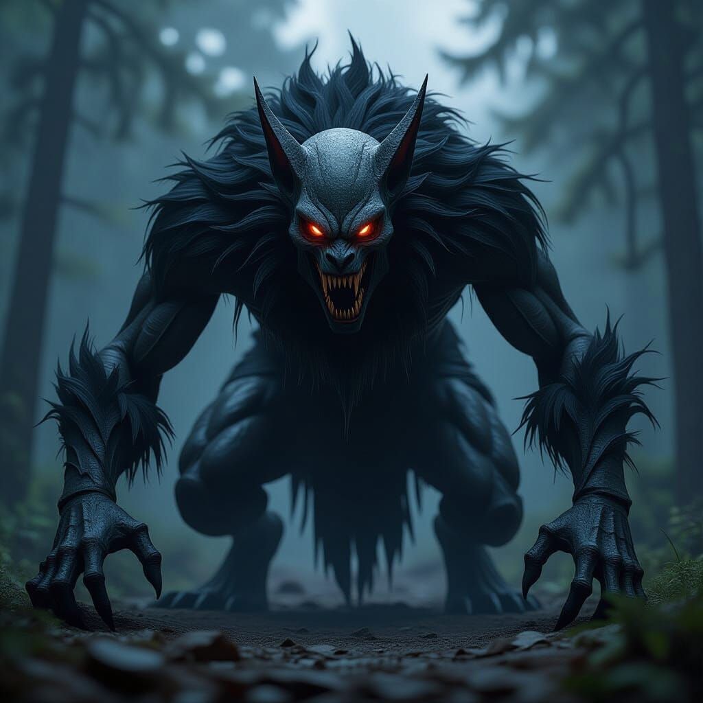 Terrifying Skinwalker in Epic 3D Game Cinematic Style