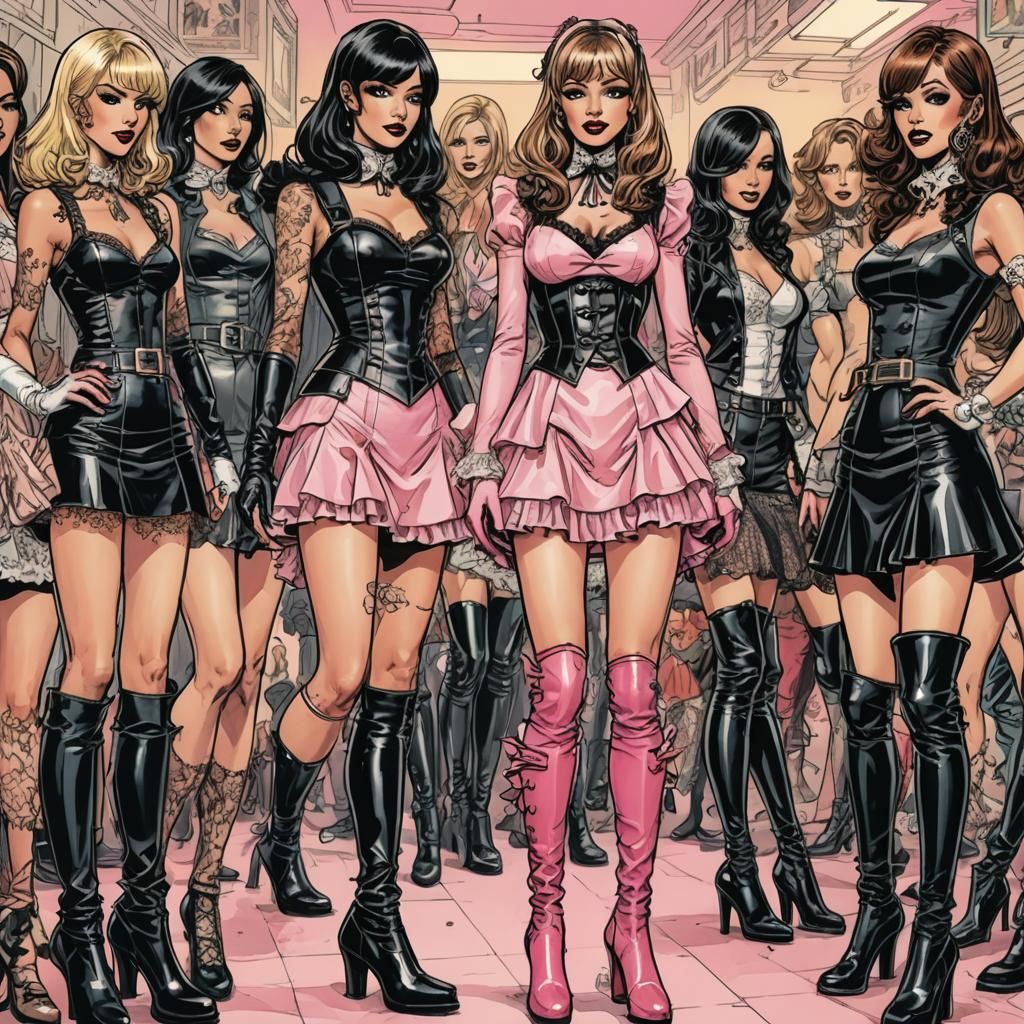 Sissy Maid Surrounded by Leather-Clad Girlfriends: Comic Boo...