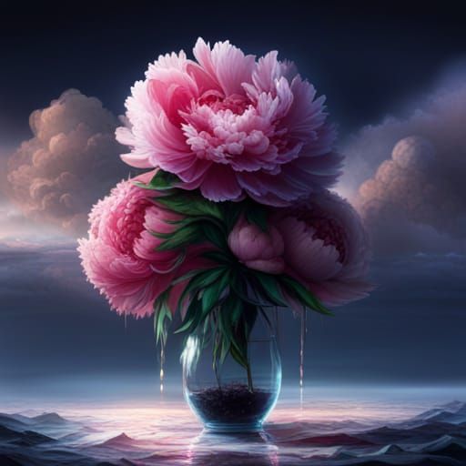 Dramatic Peony Digital Matte Painting
