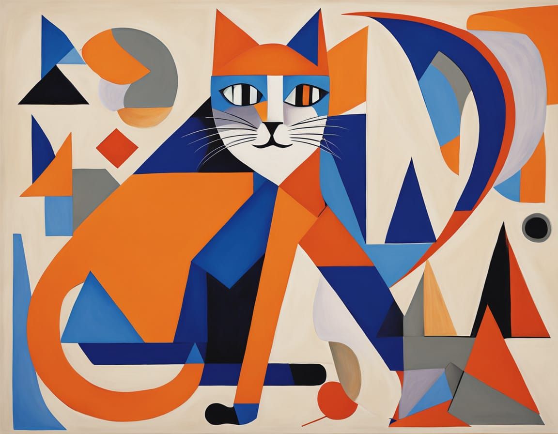 Cubist Cat and Mouse Geometric Artwork
