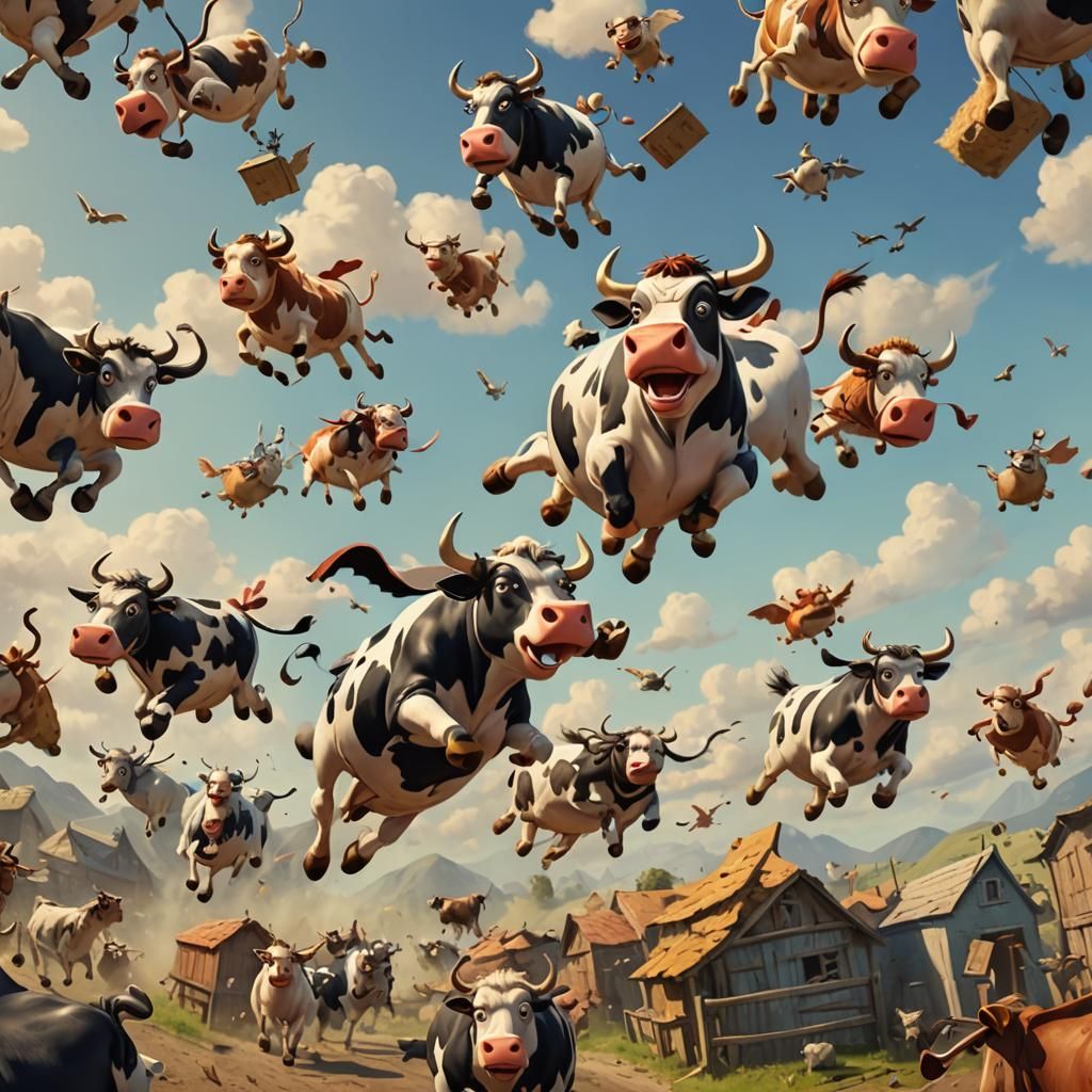 Flying Cows Saving the Day: Pixar Animation Style