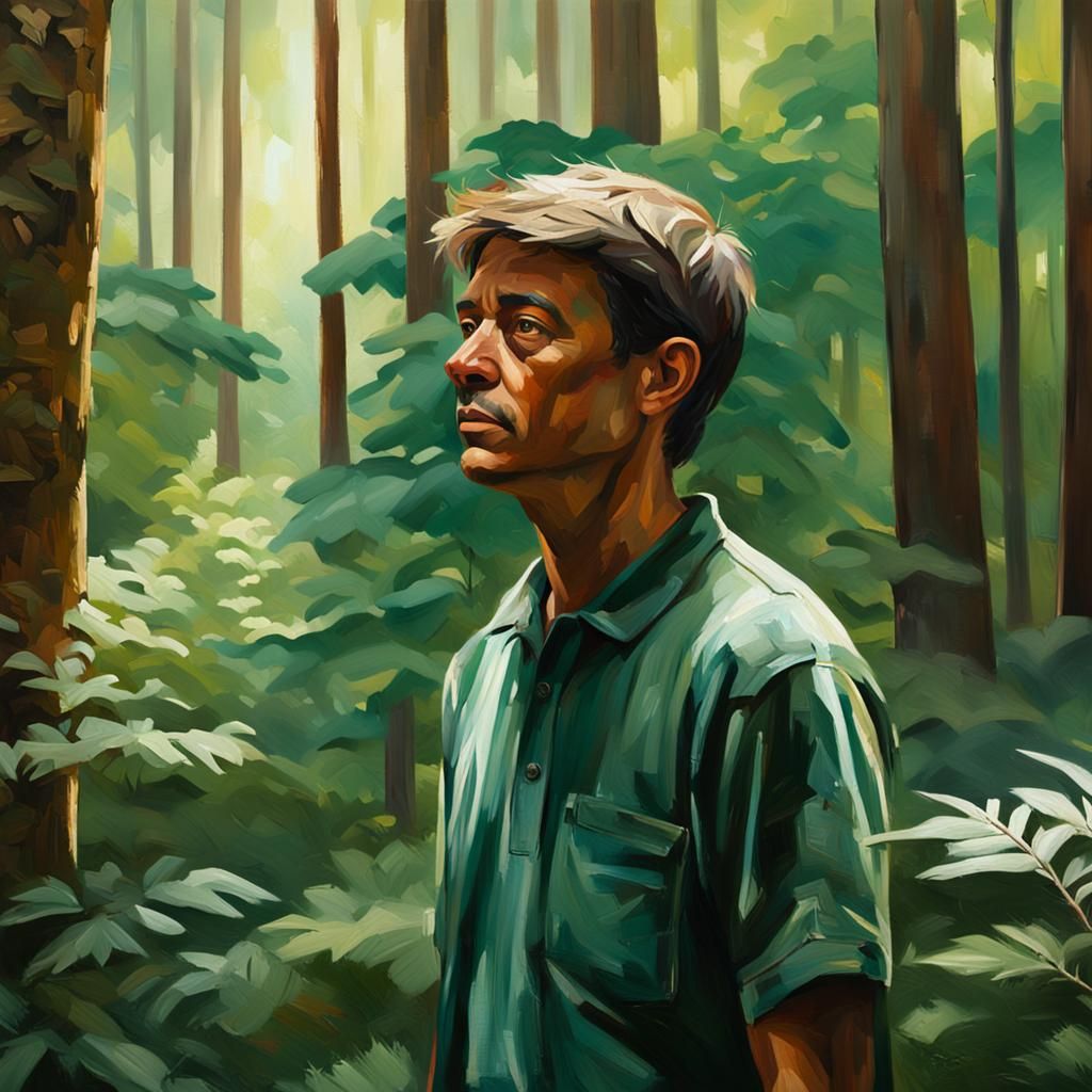 Surreal Portrait of a Person in Lush Forest with Warm Light