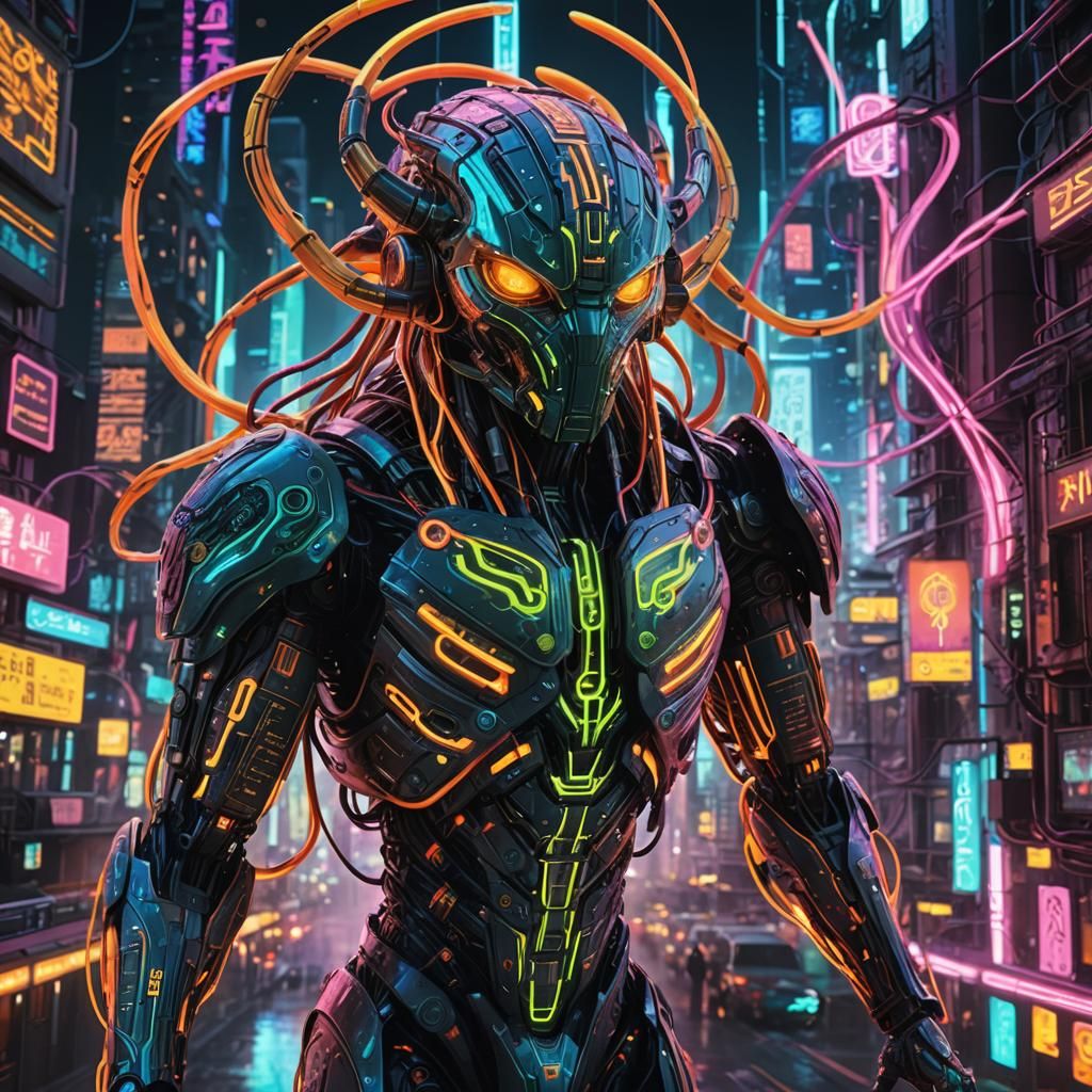 Futuristic Mythology Creature in Neon Metropolis