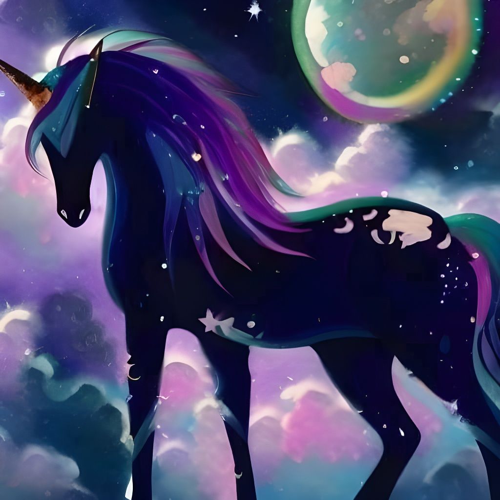Cosmic Unicorn with Planets and Light Effects