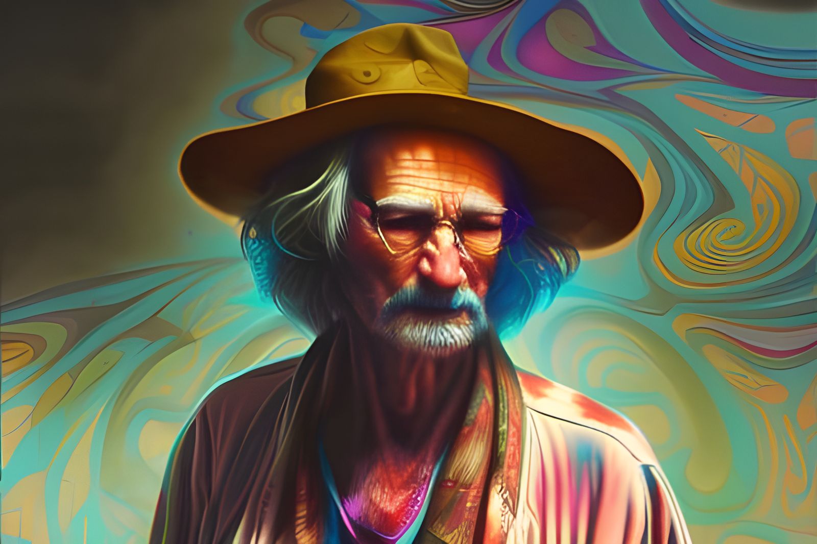 Psychedelic Hippie Portrait in Hyperrealism Style