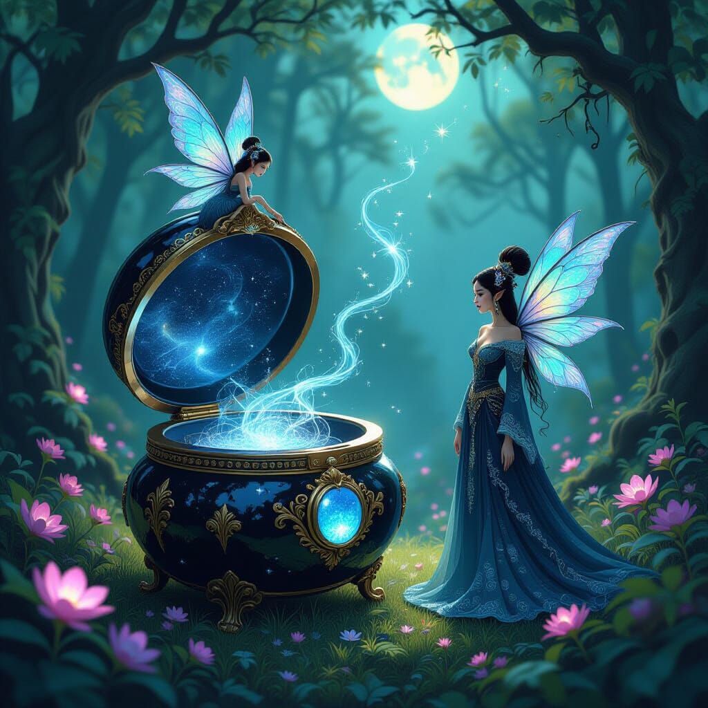 Enchanted Forest Music Box with Fey Creature