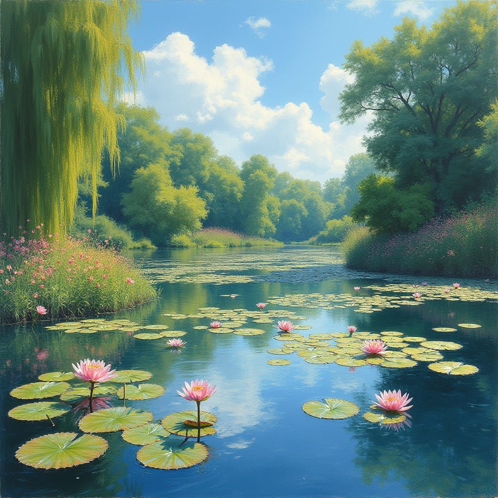Giverny Water Lily Pond in Impressionist Style