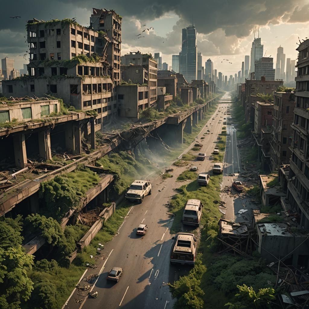 Post-Apocalyptic Cityscape Reclaimed by Nature