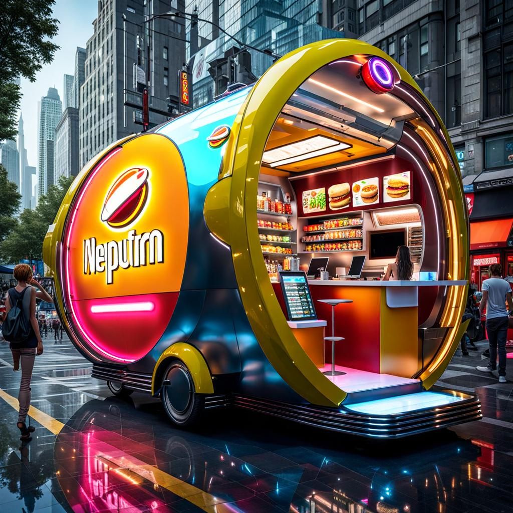 Futuristic Fast Food Trucks in NeoPunk City