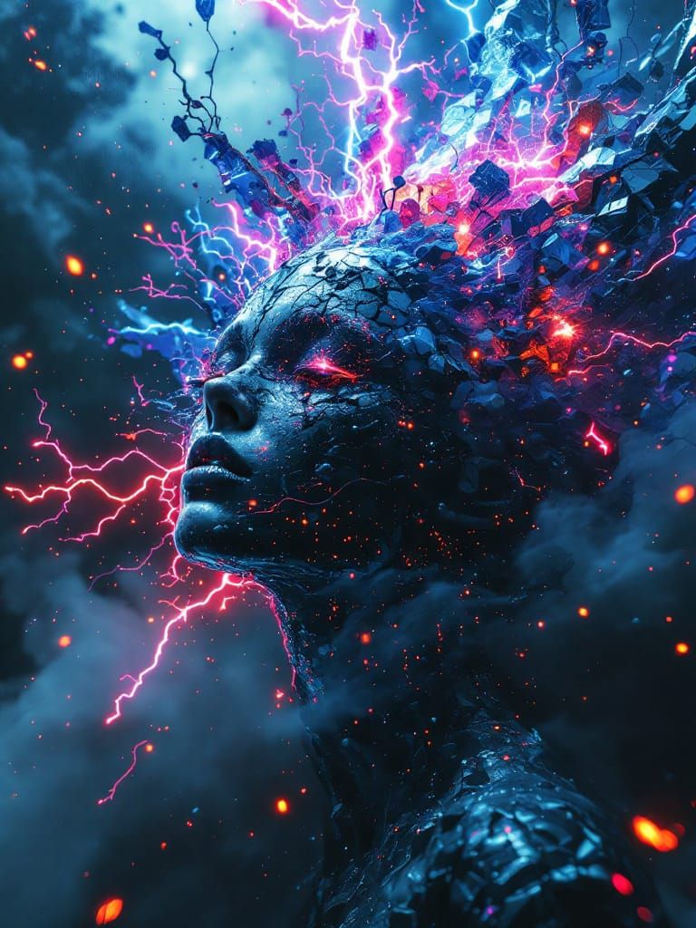 Chaotic Urban Landscape in Glitch Art Style