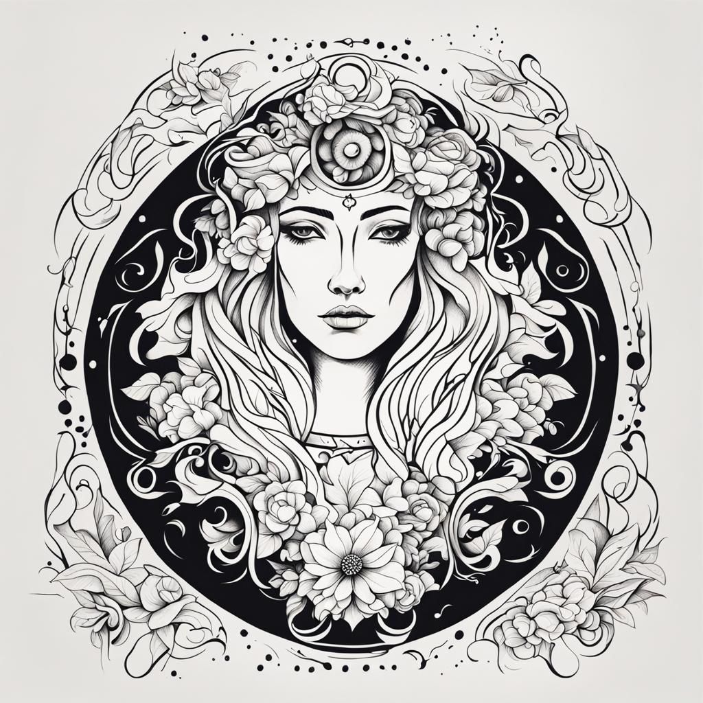 Persephone Tattoo Design in Abstract Art Style