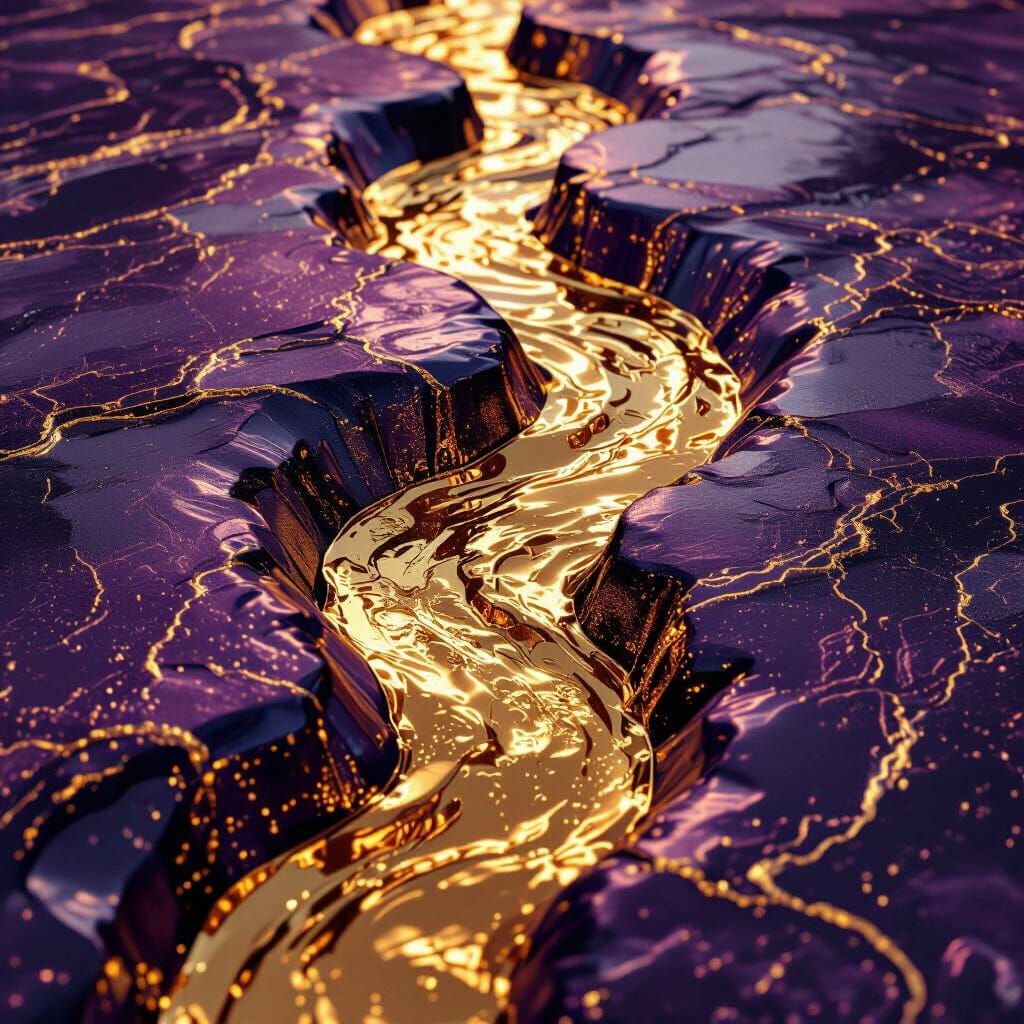 Majestic Liquid Gold Rivers on Amethyst Background
