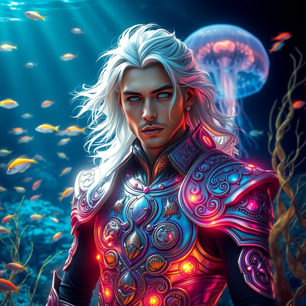 Ethereal Man in Underwater Fantasy Realm
