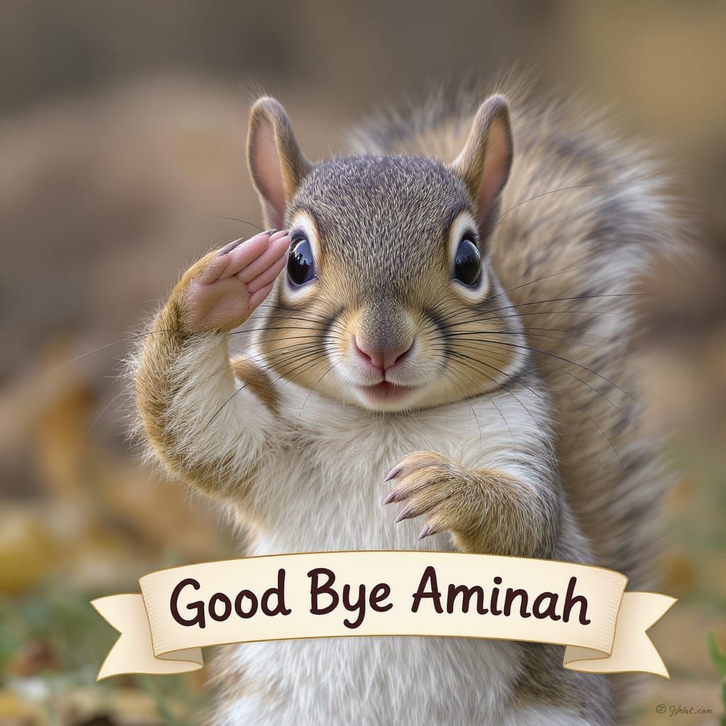 Squirrel Saluting with Goodbye Banner
