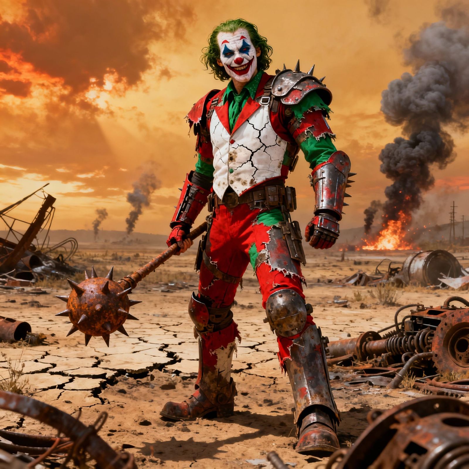 Mad Max Mexican Joker Warrior in Fiery Wasteland