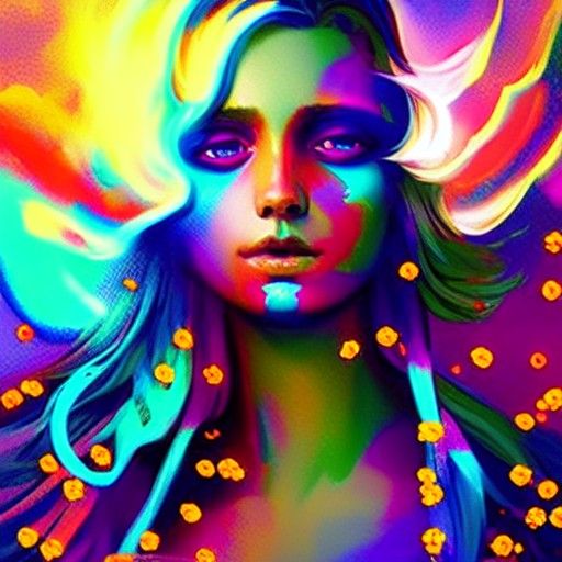 Angelic Face Portrait with Flower Halo in Pastel Colors