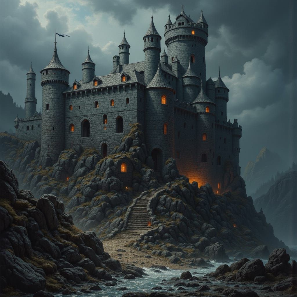 Epic Castle Under Siege in Dramatic Night Scene