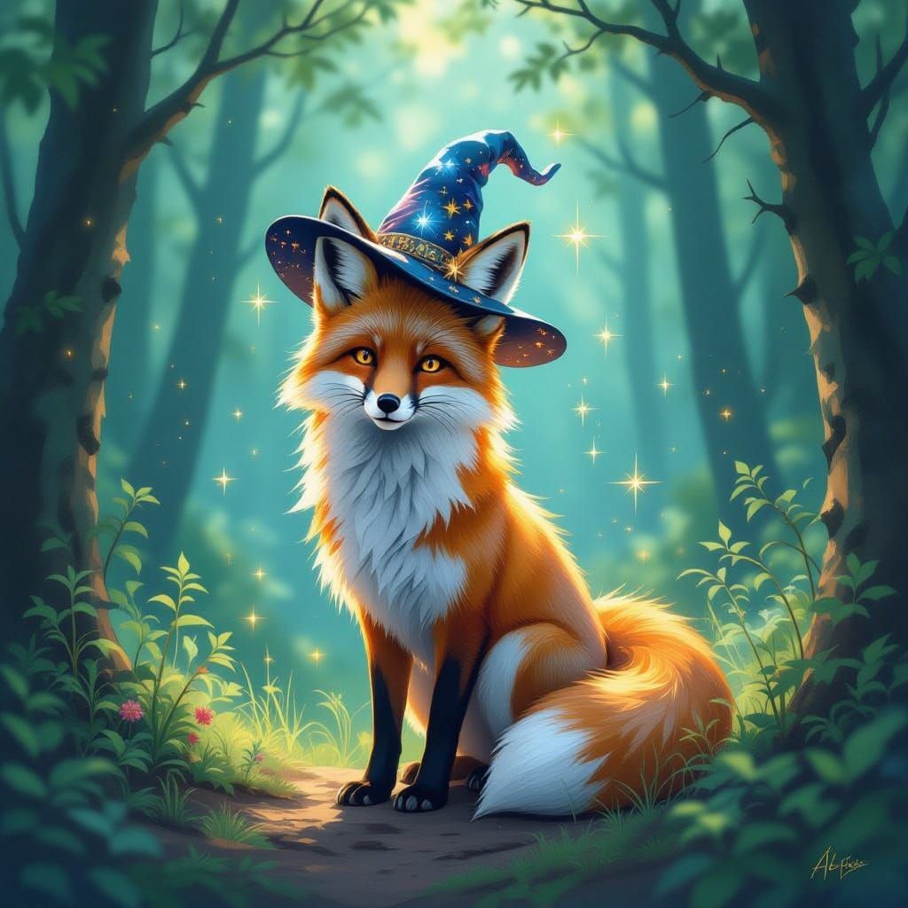 Mystical Nebula Fox in Enchanted Forest