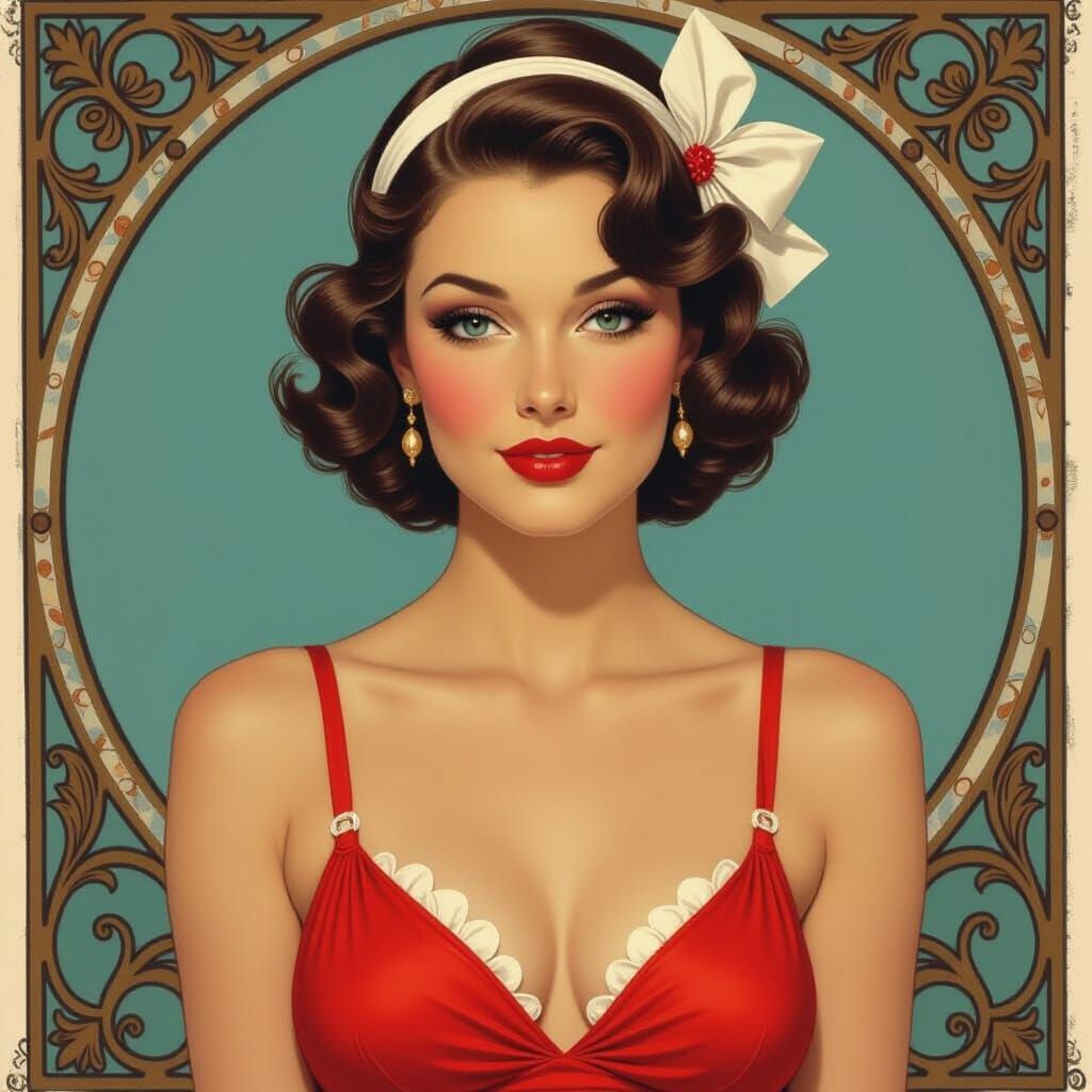 Beautiful Woman in Red Gingham Swimsuit