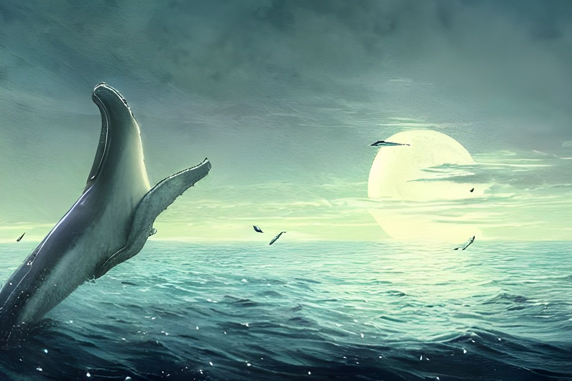 Spirit Whales Above Sailboat in Digital Painting
