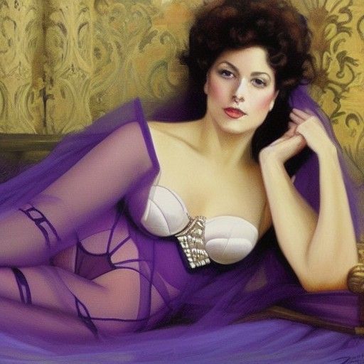 Enticing Queen in Lingerie: An Oil Painting