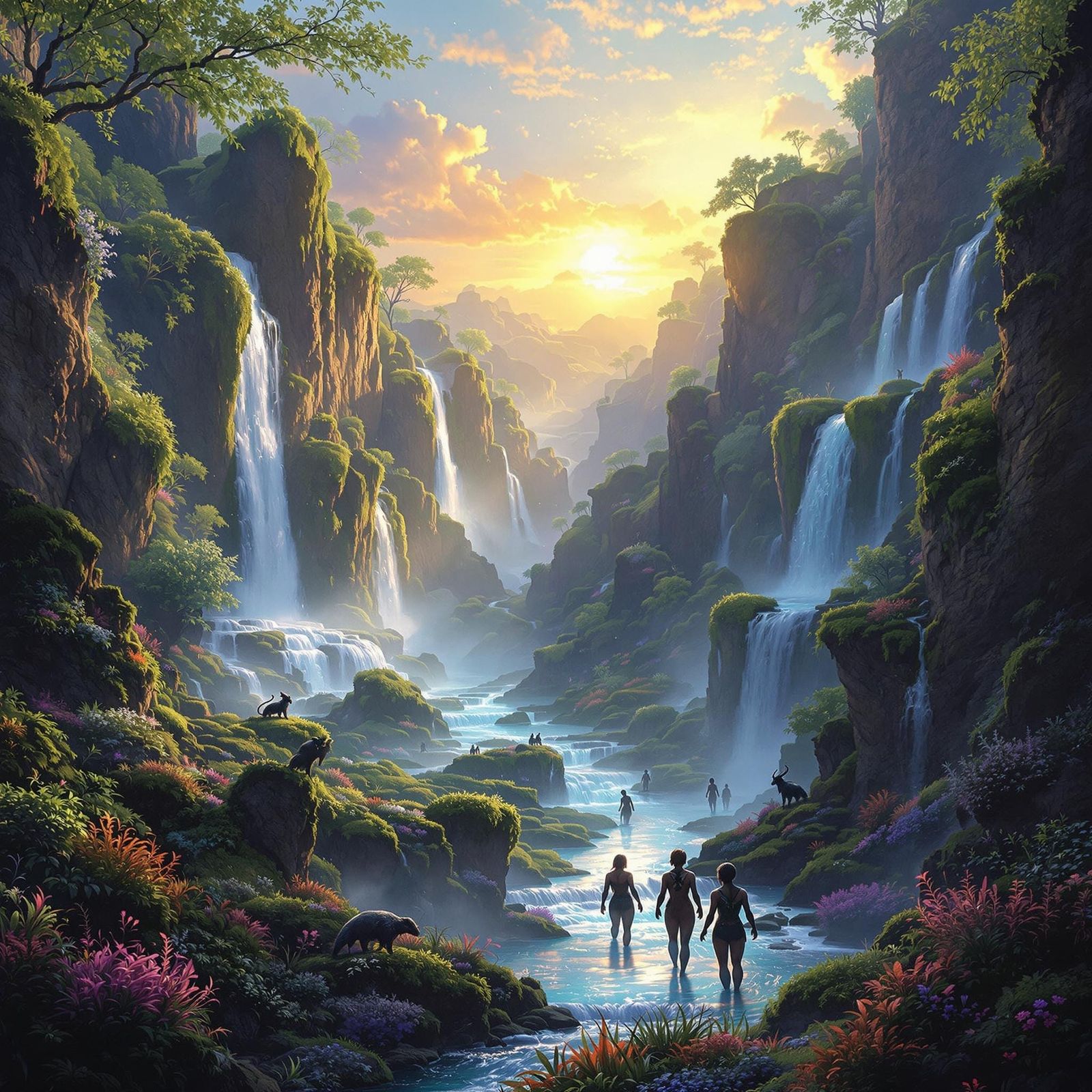 Golden Sunset in Hidden Valley: Fantasy Landscape Art