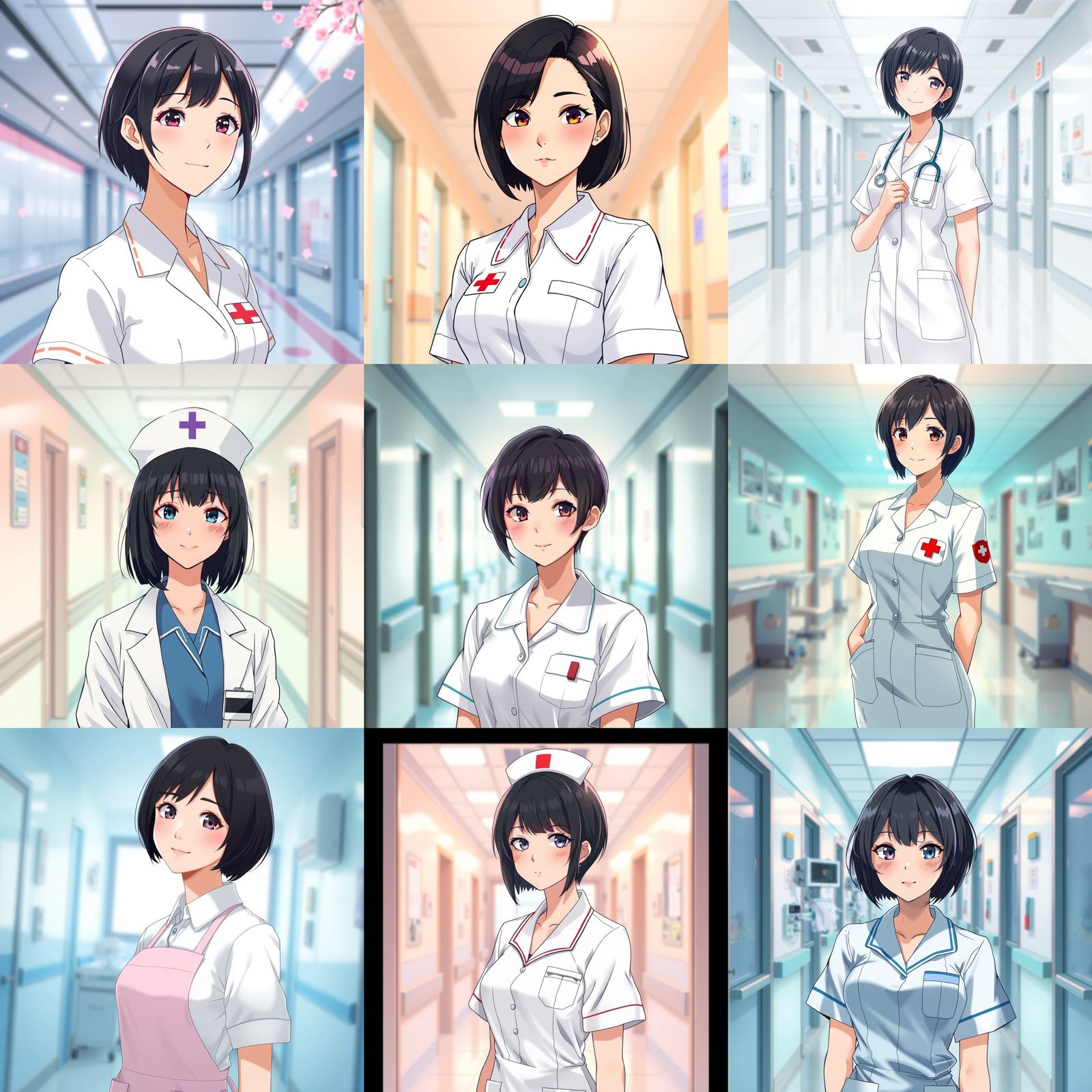 Anime Style Nurse with Short Black Hair