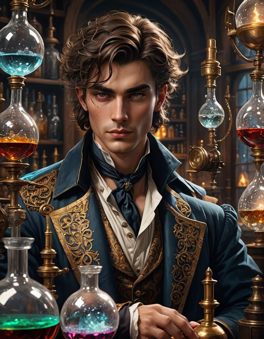 Alchemist Portrait in Detailed Fantasy Art Style