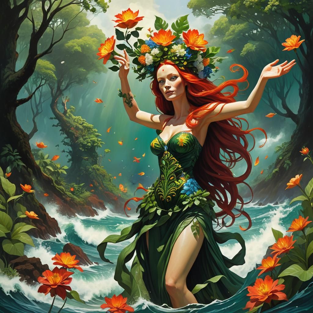 Red-Haired Goddess Controls Tsunami and Fire