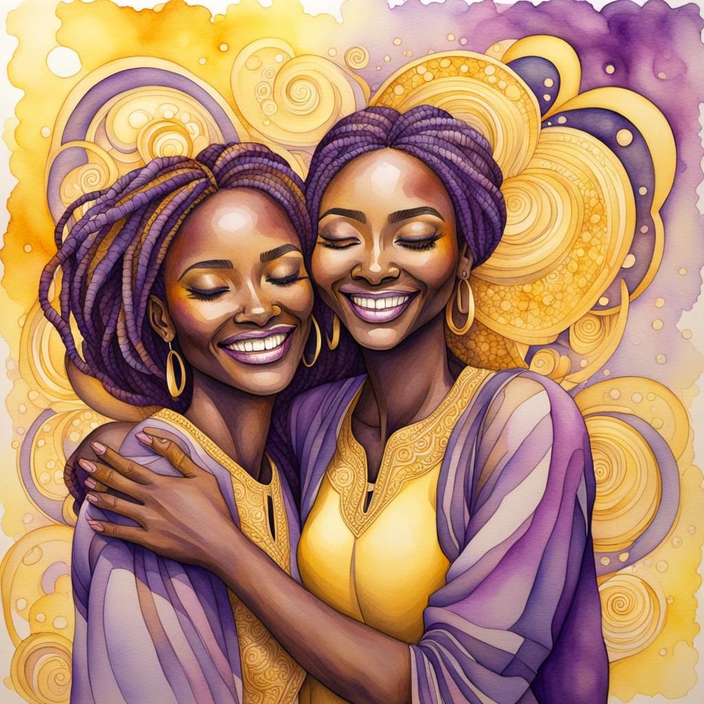 Friends Laughing in Watercolor with Dynamic Lighting