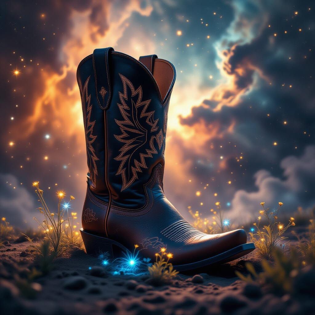 Surreal Cowboy Boot in Cosmic Nebula