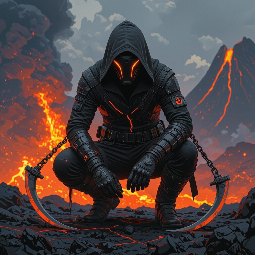 Villain in Volcanic Landscape as Matte Painting