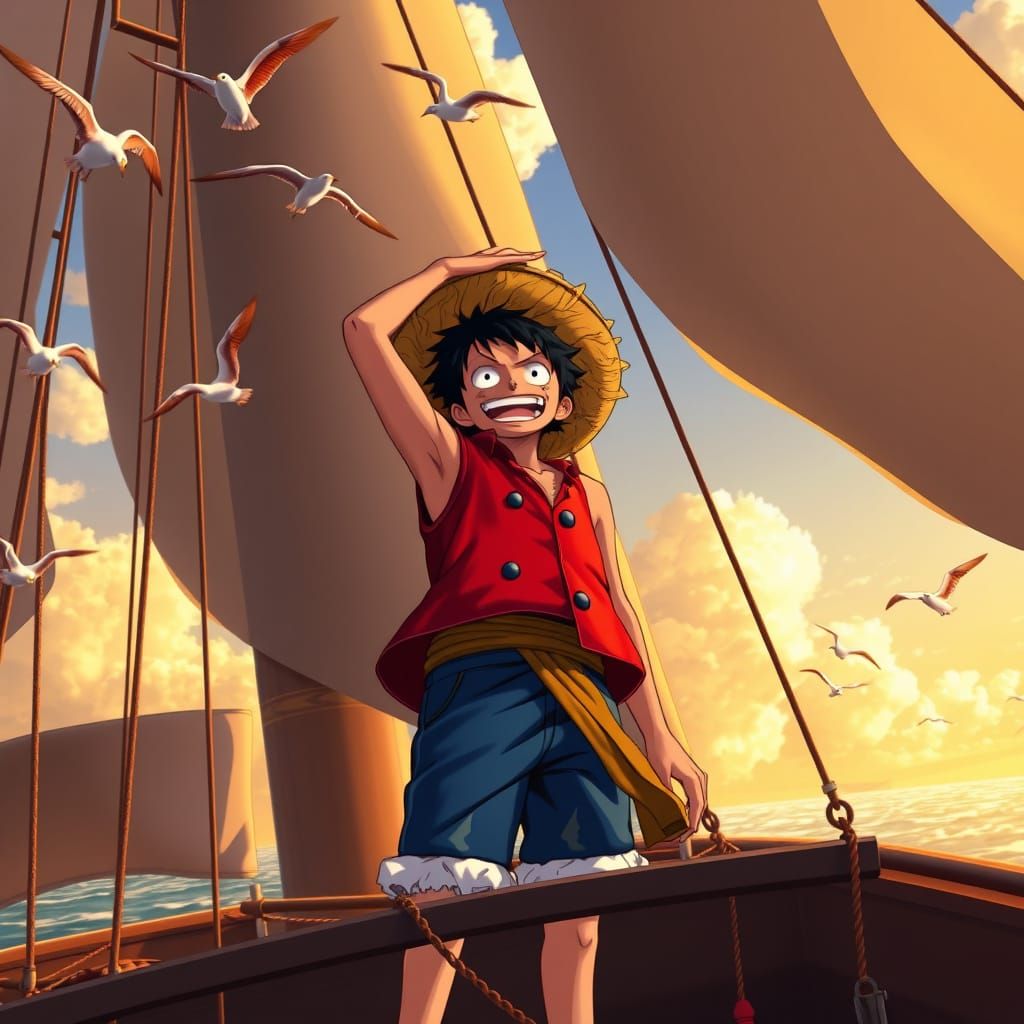 Vibrant Anime Portrait of Monkey D. Luffy in Cel-Shaded Styl...