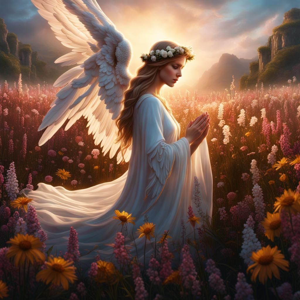 Angel in a Field of Flowers: Fantasy Concept Art
