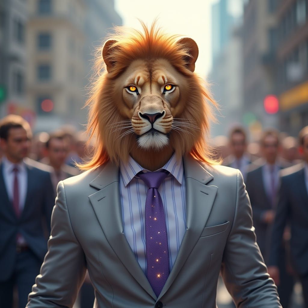 Lion-Headed CEO Figure in Digital Painting Style