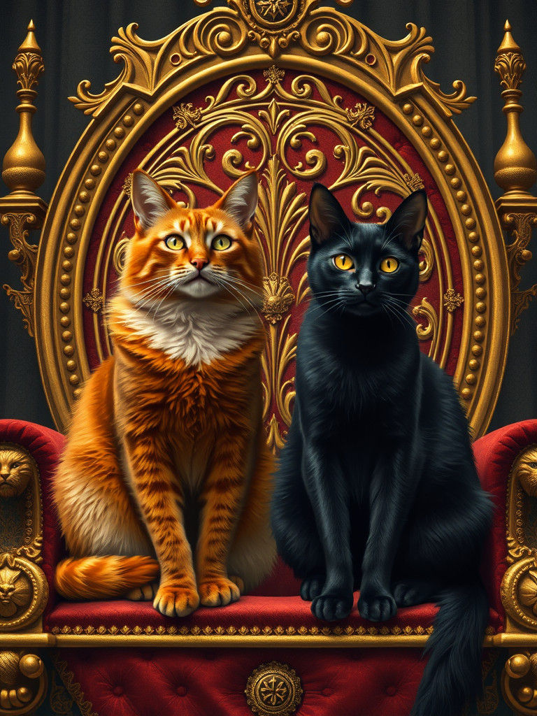 Regal Cats on a Throne in Ornate Style