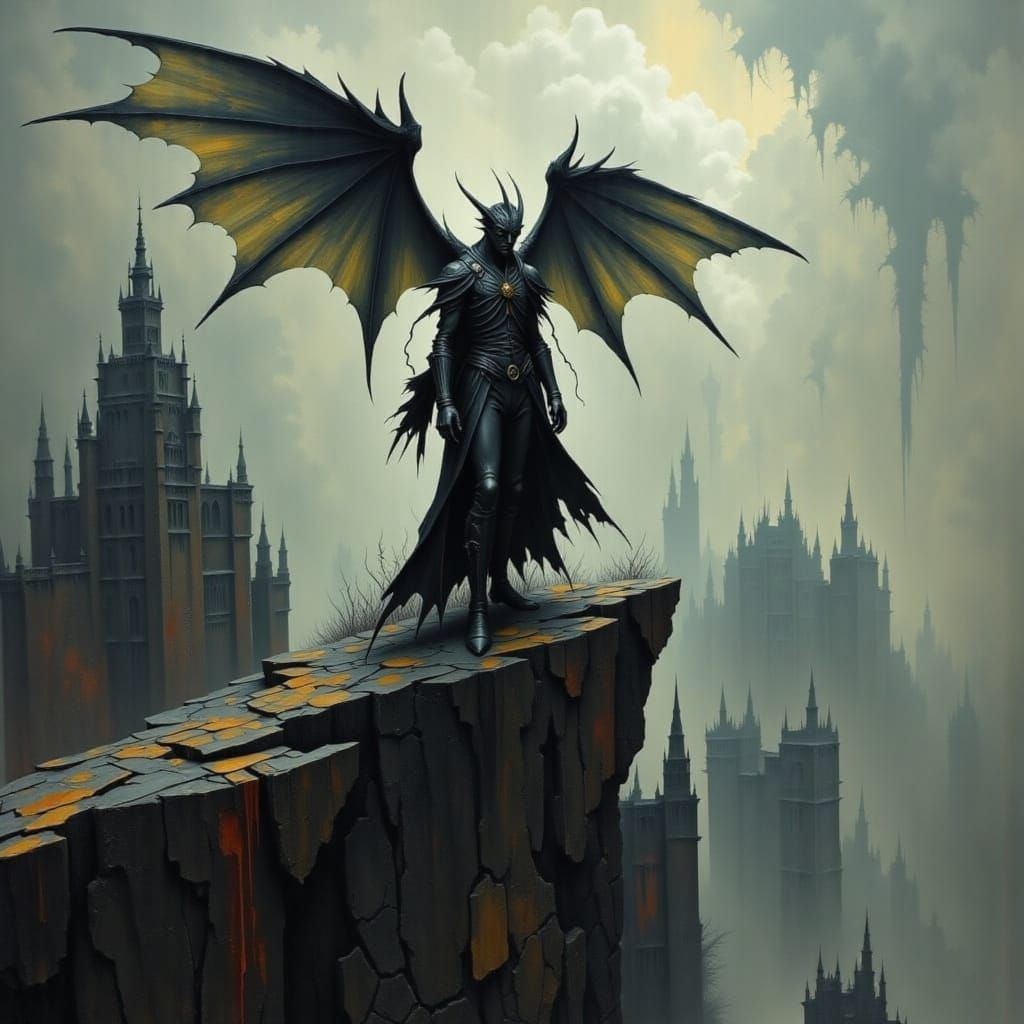 Majestic Demon Standing on a Rocky Cliff Edge