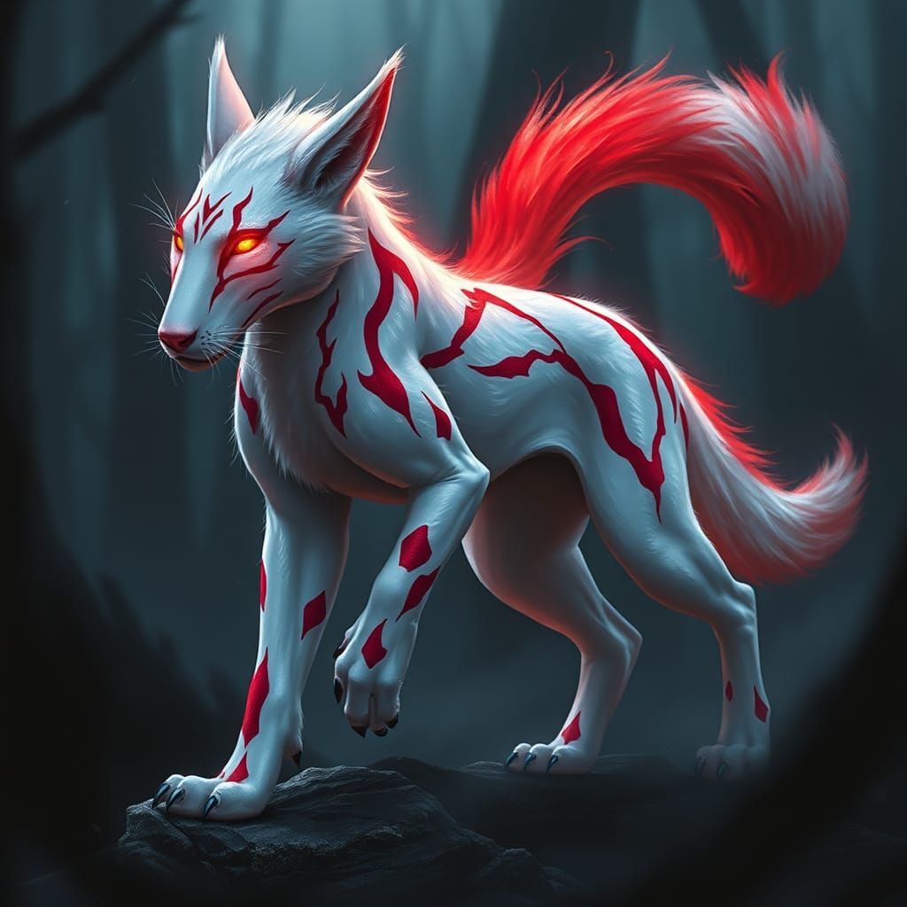 Hybrid Fox-Panther Creature in Stormy Forest