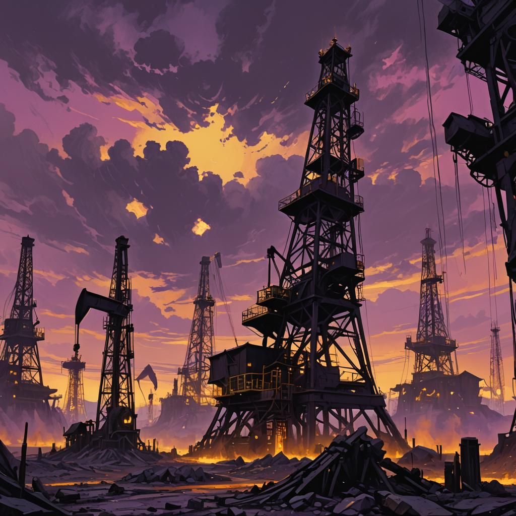 Oil Wells in Mystical Dark Fantasy Landscape