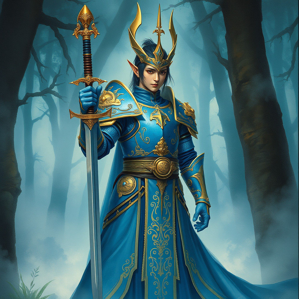 Elven Knight in Exquisite Blue Armor