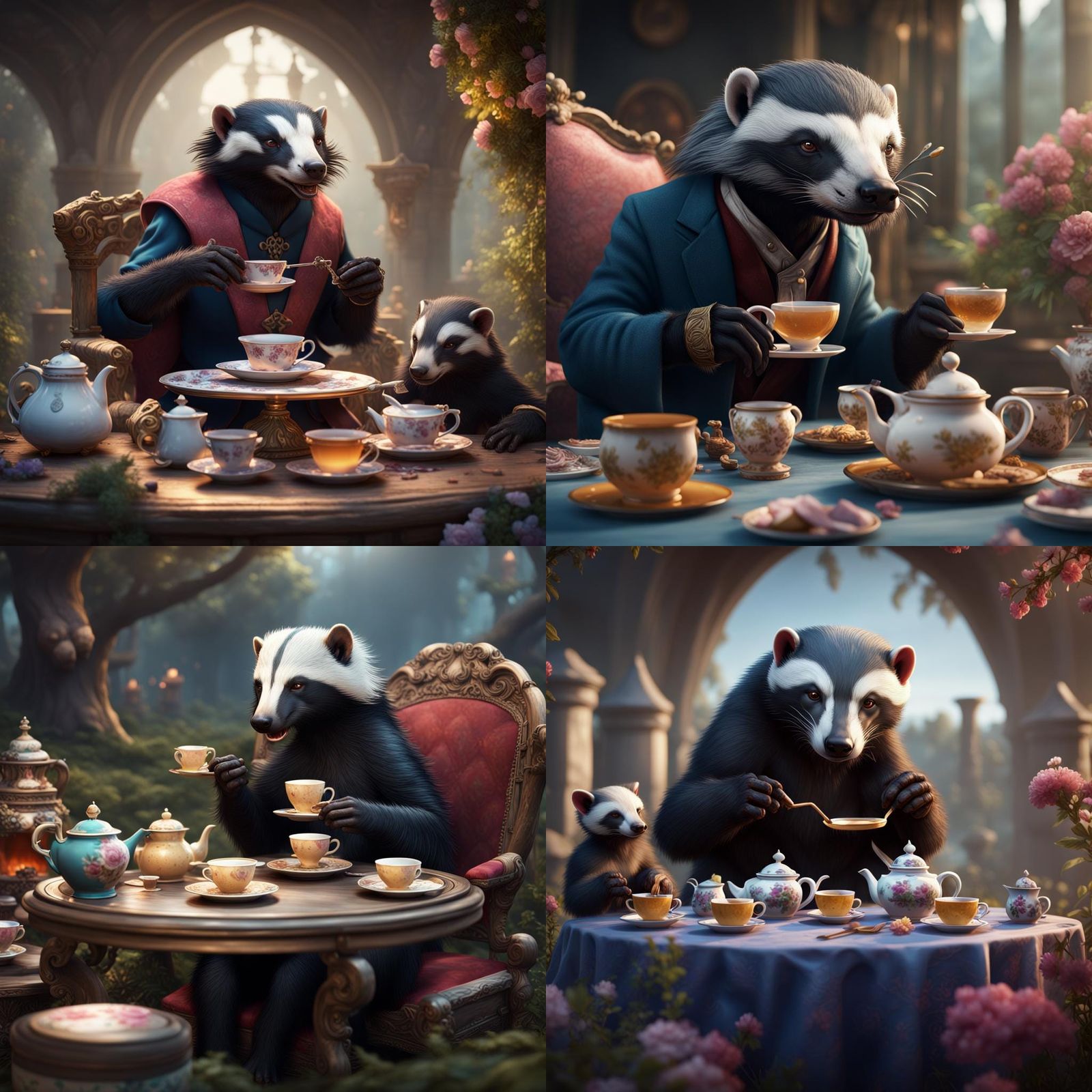 Honey Badger's Fantastical Tea Party: Detailed Matte Paintin...