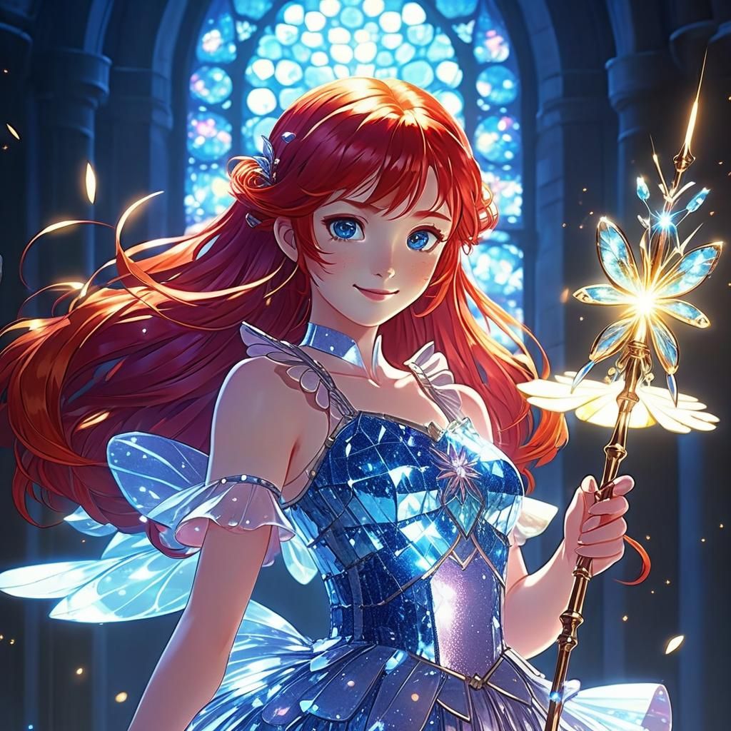 Magical Girl with Firefly Guardian in Anime Style