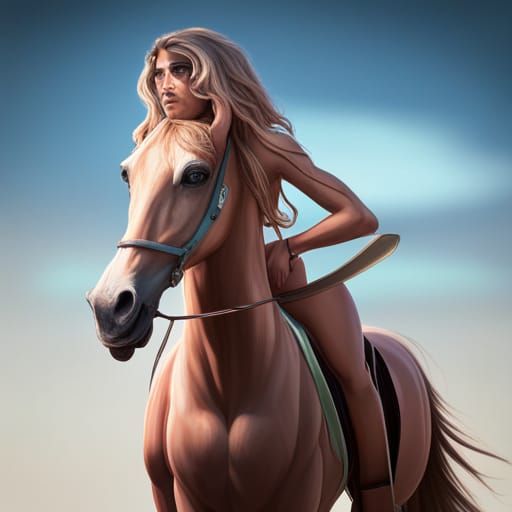 Swimsuit Woman on Horse: Hyperdetailed Splash Art
