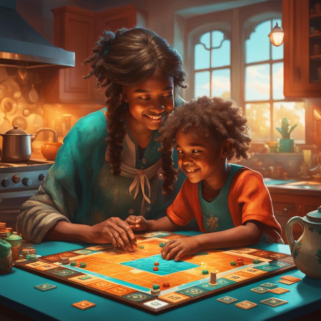 Mother and Child's Board Game, Hyperdetailed Concept Art