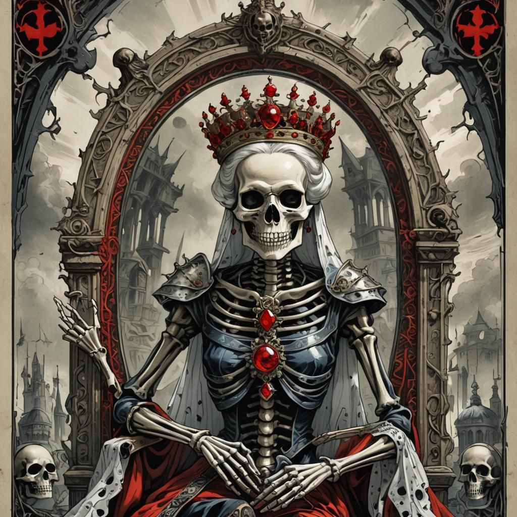 Sinister Skeleton Queen Tarot Card