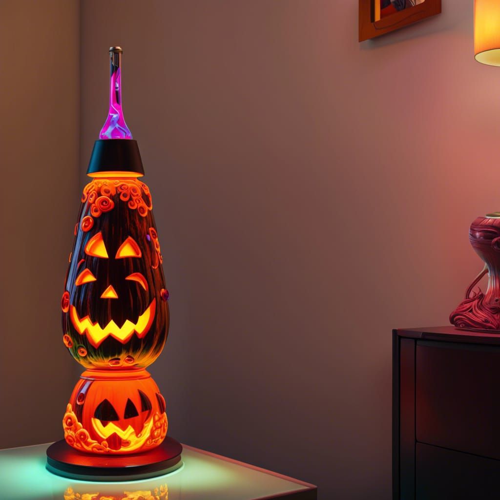 Psychedelic Pumpkin Lava Lamp in Graffiti Art Style