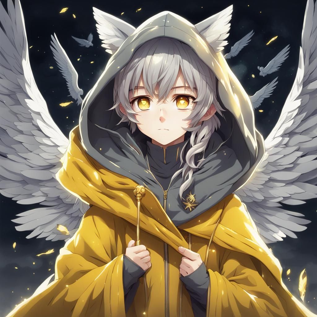 Anime Girl with Illuminated Wings in Manga Style