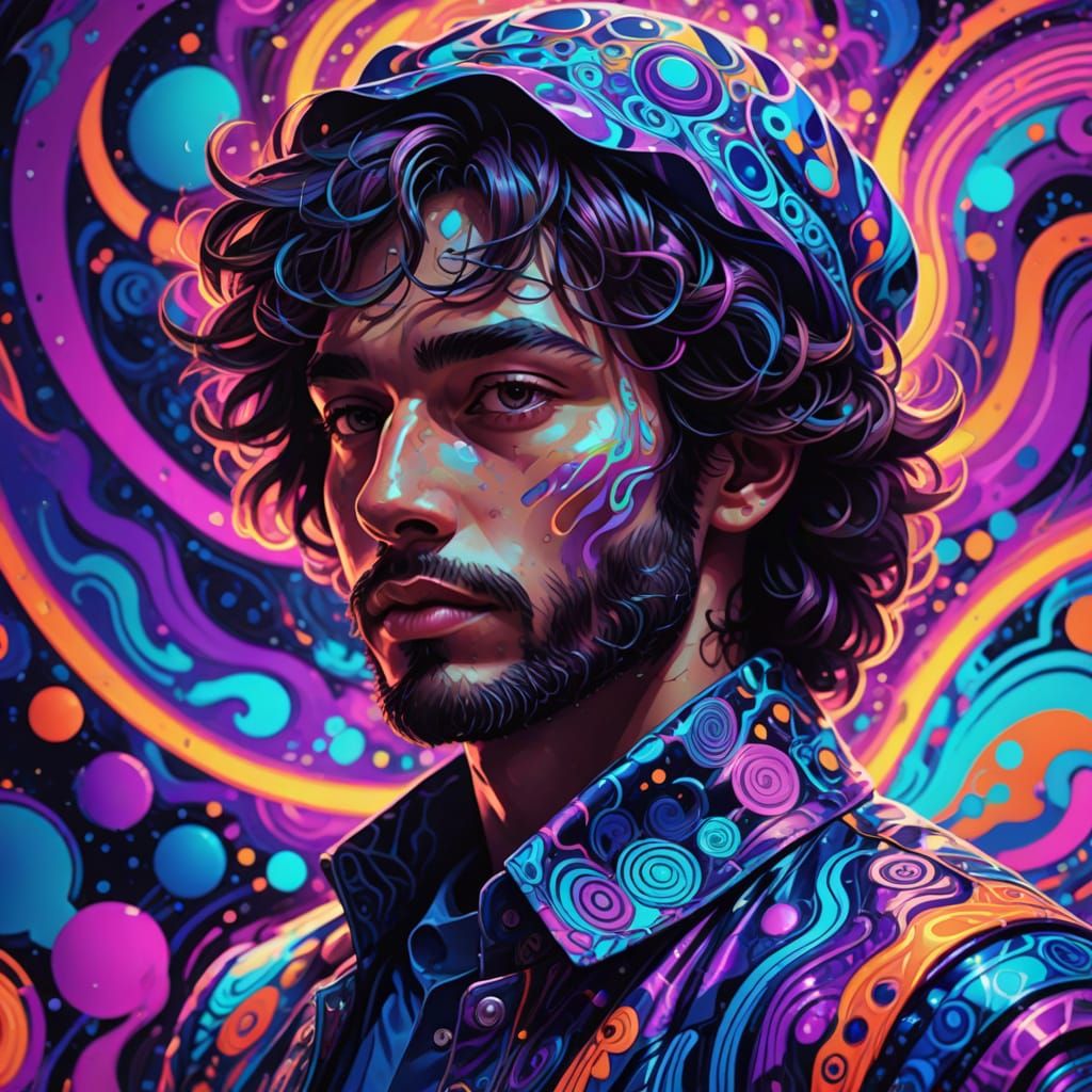 Psychedelic Portrait in Abstract Expressionist Style